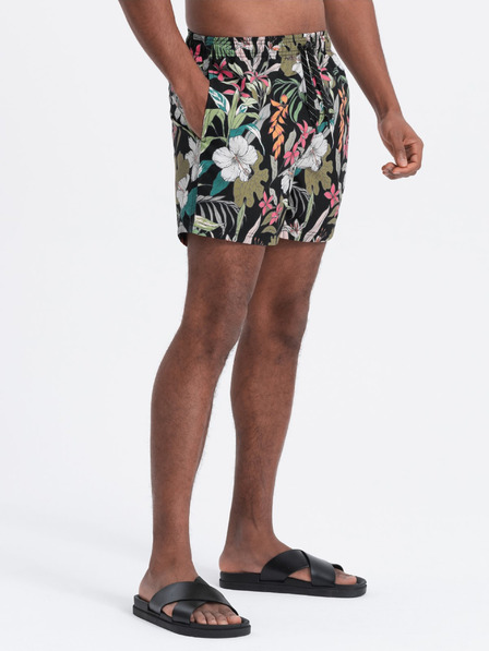 Ombre Clothing Férfi fekete-zöld trópusi mintás fürdőruha Ombre ruházat