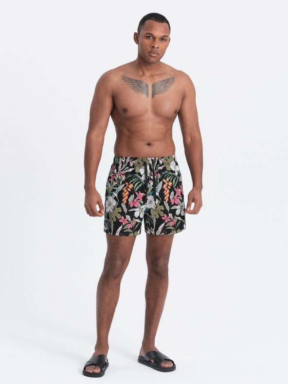 Ombre Clothing Férfi fekete-zöld trópusi mintás fürdőruha Ombre ruházat