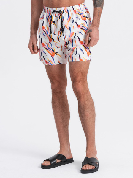 Ombre Clothing Narancssárga és fehér férfi mintás fürdőruha Ombre Ruházat