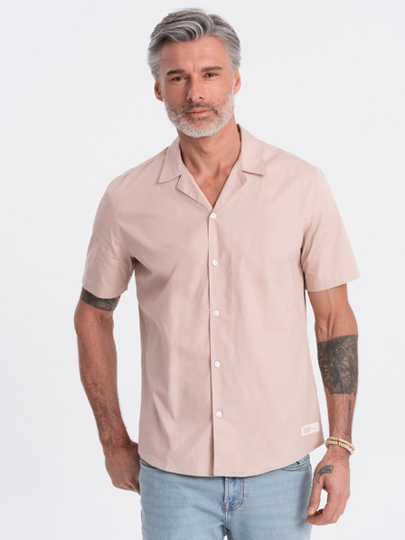Ombre Clothing Világosbarna férfi rövid ujjú ing Ombre Clothing