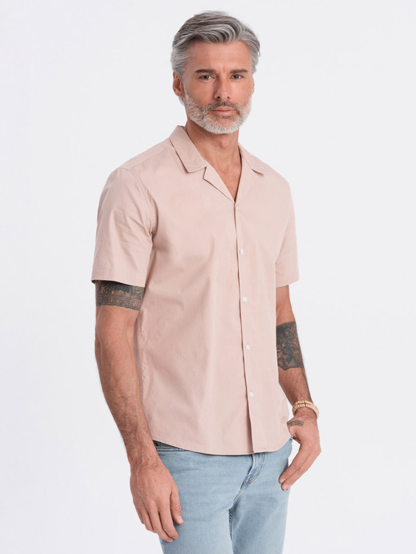 Ombre Clothing Világosbarna férfi rövid ujjú ing Ombre Clothing