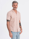 Ombre Clothing Világosbarna férfi rövid ujjú ing Ombre Clothing