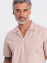 Ombre Clothing Világosbarna férfi rövid ujjú ing Ombre Clothing