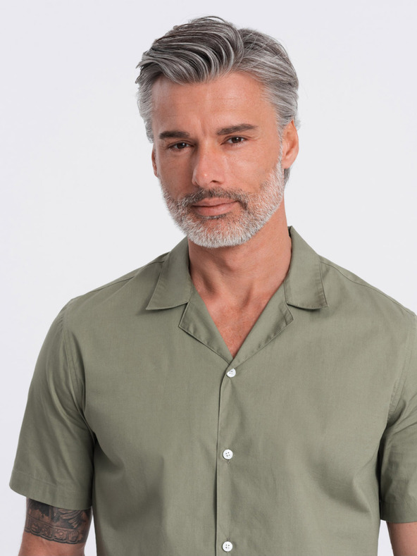 Ombre Clothing Khaki férfi rövid ujjú ing Ombre ruházat