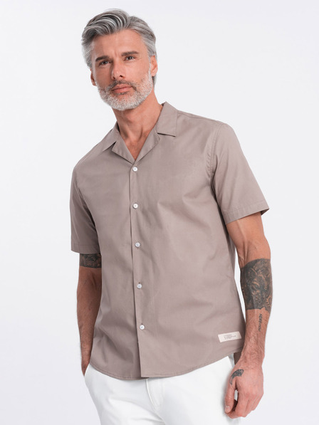 Ombre Clothing Barna férfi rövid ujjú ing Ombre Ruházat