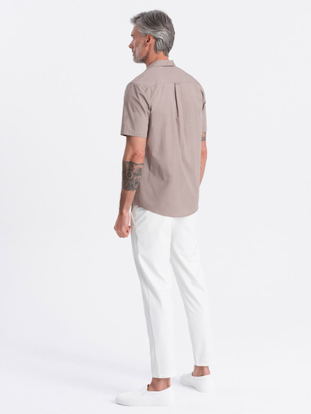 Ombre Clothing Barna férfi rövid ujjú ing Ombre Ruházat