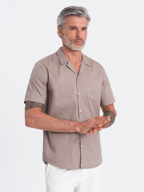Ombre Clothing Barna férfi rövid ujjú ing Ombre Ruházat