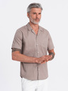Ombre Clothing Barna férfi rövid ujjú ing Ombre Ruházat