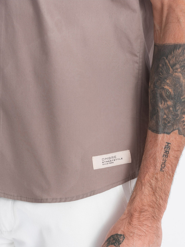 Ombre Clothing Barna férfi rövid ujjú ing Ombre Ruházat