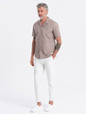 Ombre Clothing Barna férfi rövid ujjú ing Ombre Ruházat