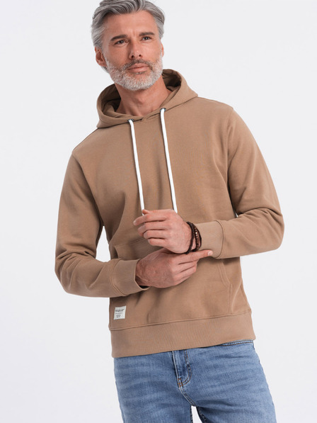 Ombre Clothing Barna férfi kapucnis pulóver kenguru gallérral és kapucnival Ombre Ruházat