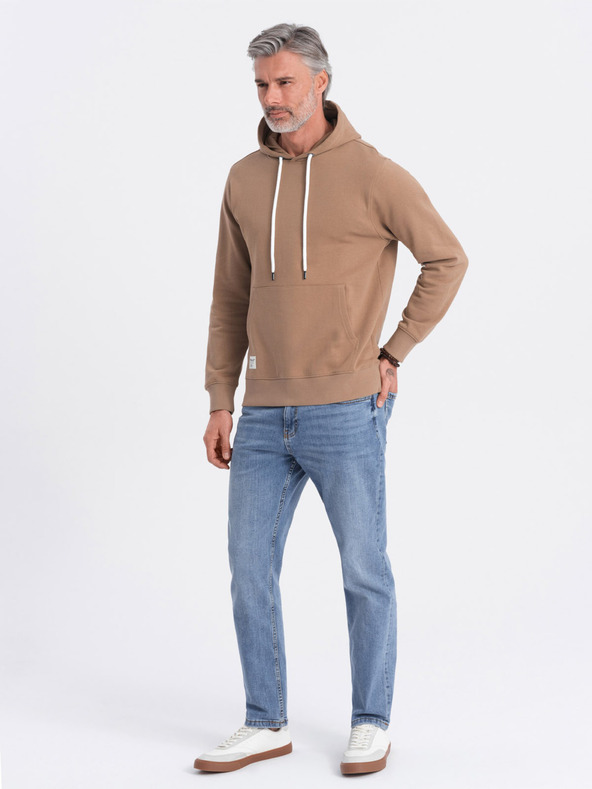 Ombre Clothing Barna férfi kapucnis pulóver kenguru gallérral és kapucnival Ombre Ruházat