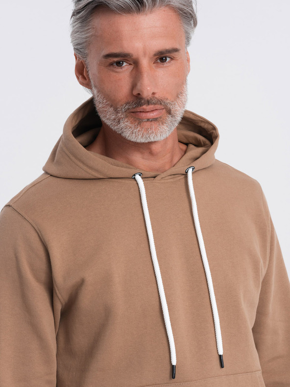 Ombre Clothing Barna férfi kapucnis pulóver kenguru gallérral és kapucnival Ombre Ruházat