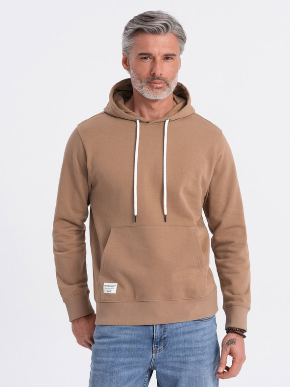Ombre Clothing Barna férfi kapucnis pulóver kenguru gallérral és kapucnival Ombre Ruházat