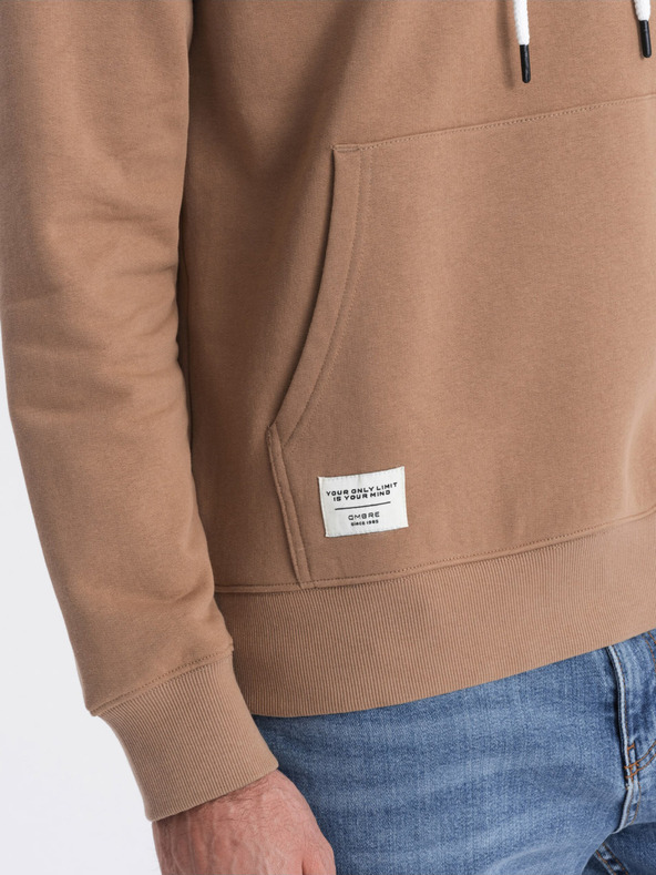 Ombre Clothing Barna férfi kapucnis pulóver kenguru gallérral és kapucnival Ombre Ruházat