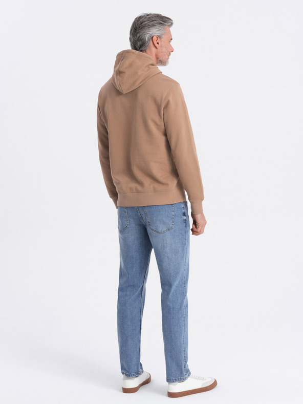 Ombre Clothing Barna férfi kapucnis pulóver kenguru gallérral és kapucnival Ombre Ruházat