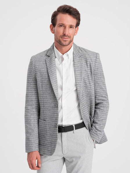 Ombre Clothing Férfi szürke kockás zakó gyapjúkeverékkel Ombre Clothing