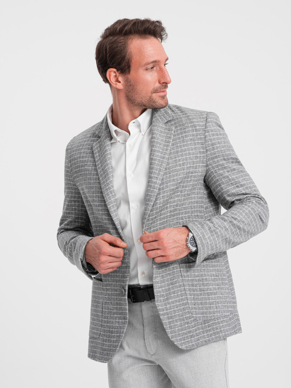 Ombre Clothing Férfi szürke kockás zakó gyapjúkeverékkel Ombre Clothing