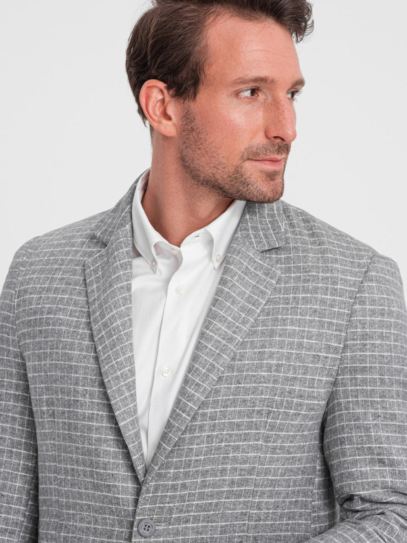 Ombre Clothing Férfi szürke kockás zakó gyapjúkeverékkel Ombre Clothing