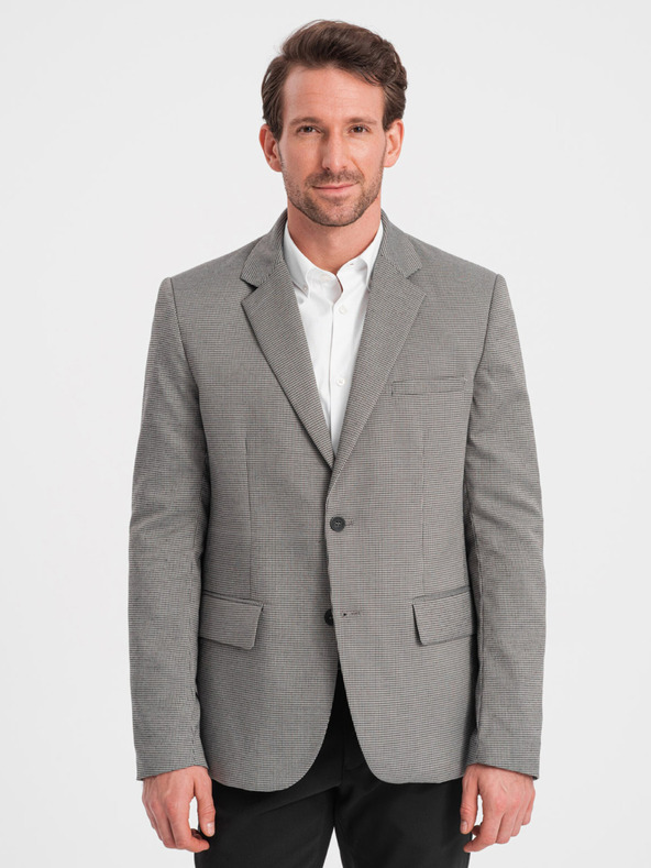 Ombre Clothing Szürke férfi finom kockás blézer Ombre Ruházat