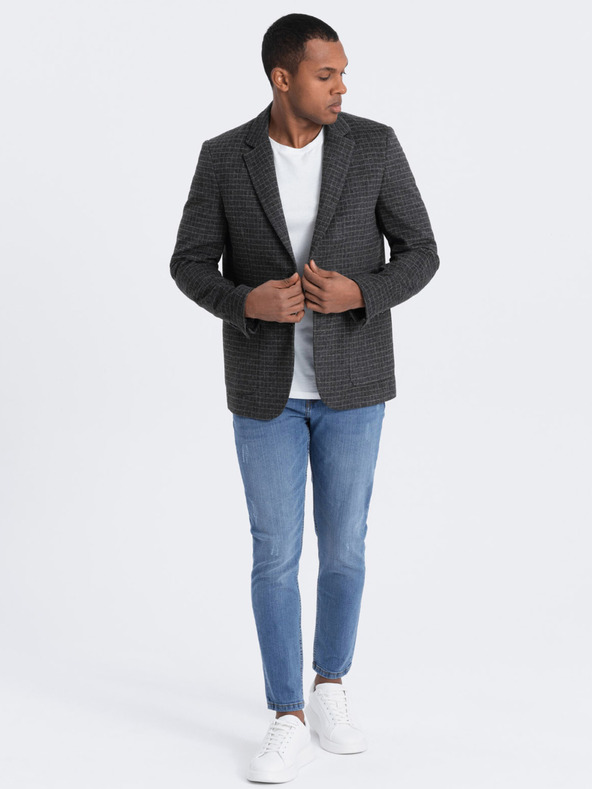 Ombre Clothing Sötétszürke férfi kockás blézer gyapjú keverékkel Ombre Clothing