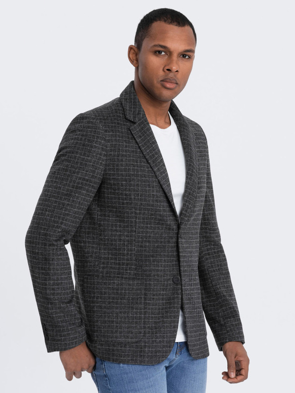 Ombre Clothing Sötétszürke férfi kockás blézer gyapjú keverékkel Ombre Clothing
