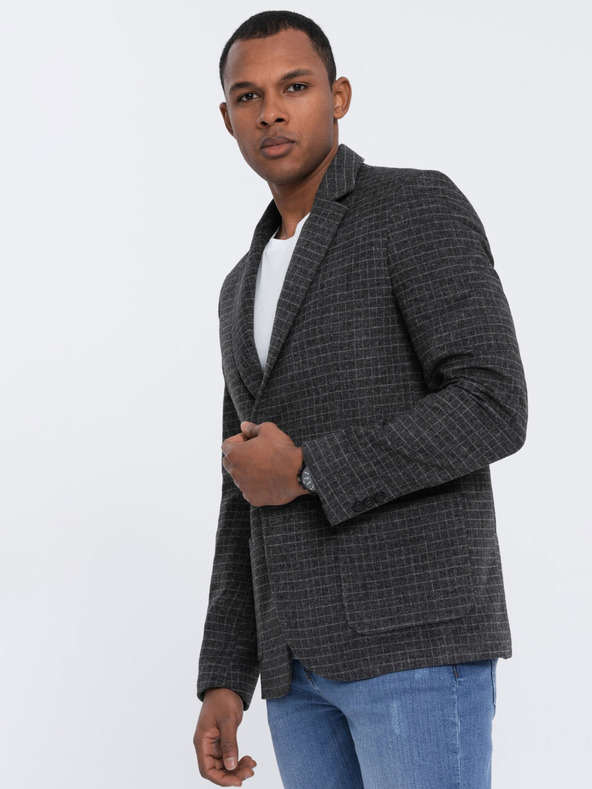 Ombre Clothing Sötétszürke férfi kockás blézer gyapjú keverékkel Ombre Clothing