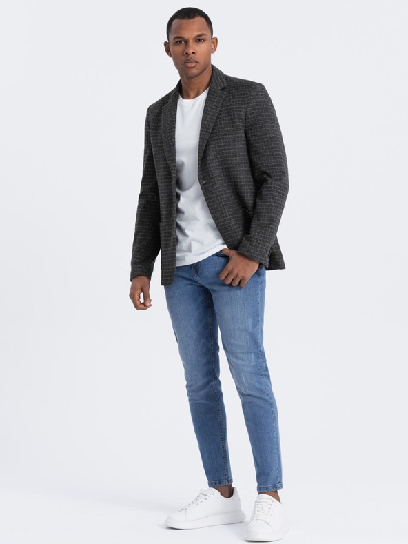 Ombre Clothing Sötétszürke férfi kockás blézer gyapjú keverékkel Ombre Clothing