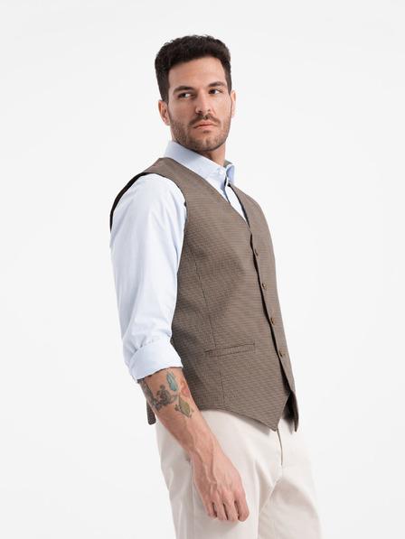 Ombre Clothing Barna férfi jacquard mellény Ombre Ruházat