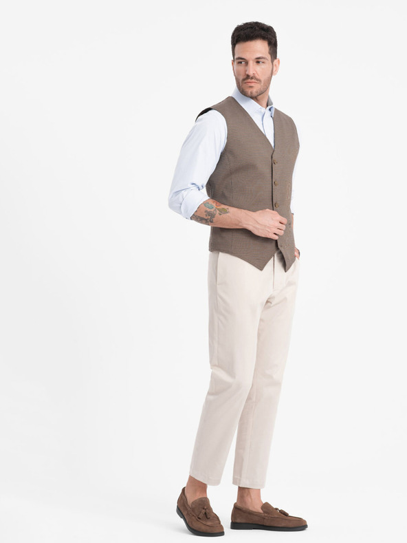 Ombre Clothing Barna férfi jacquard mellény Ombre Ruházat