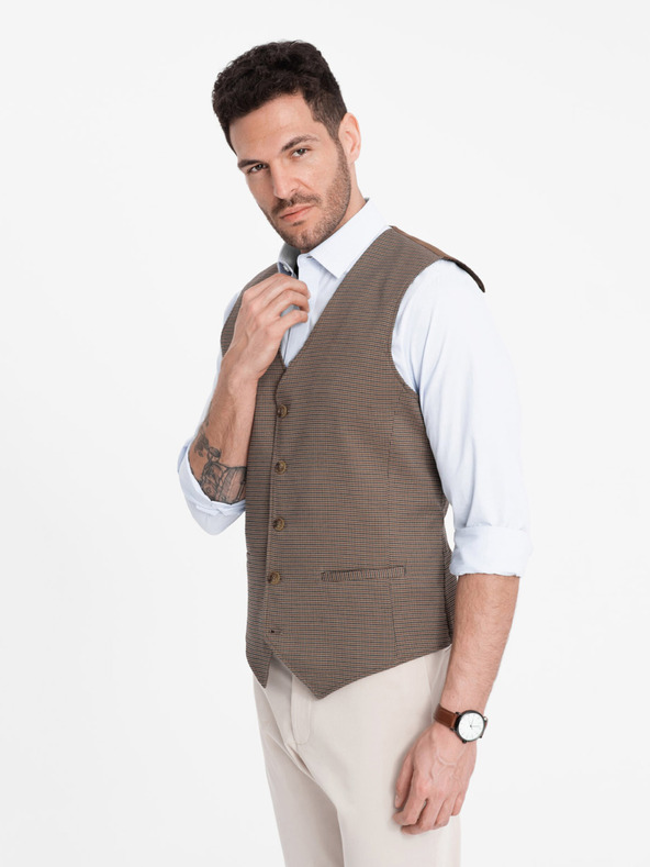 Ombre Clothing Barna férfi jacquard mellény Ombre Ruházat