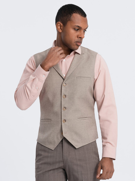 Ombre Clothing Bézs színű férfi öltöny mellény gallérral Ombre Ruházat
