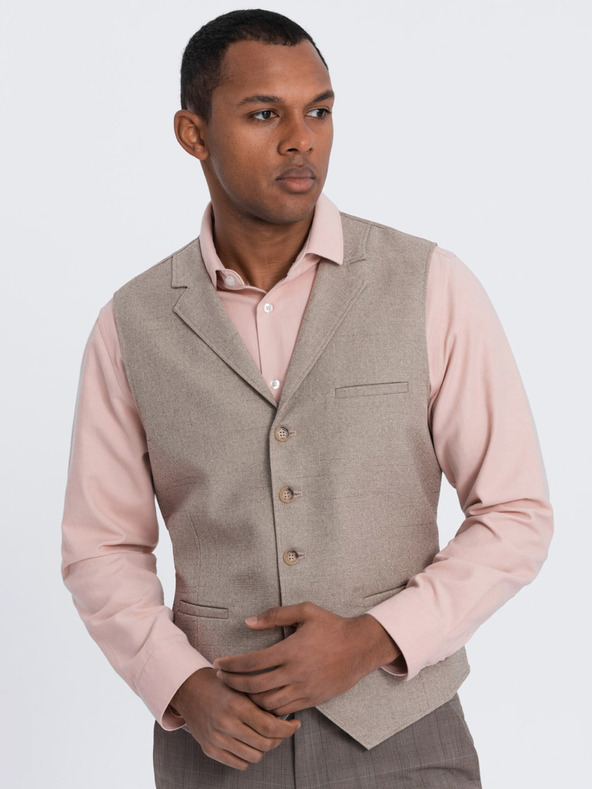 Ombre Clothing Bézs színű férfi öltöny mellény gallérral Ombre Ruházat
