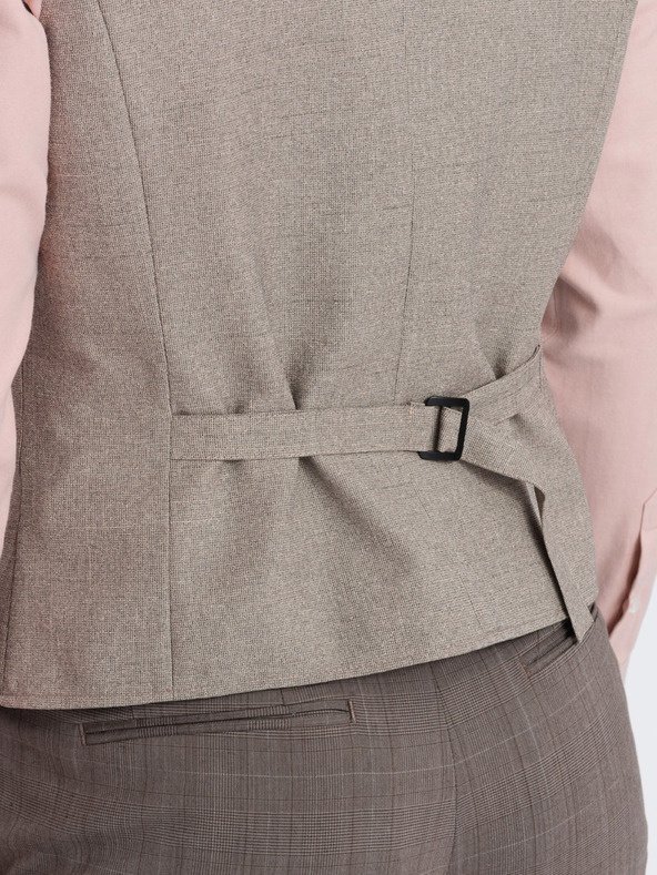 Ombre Clothing Bézs színű férfi öltöny mellény gallérral Ombre Ruházat