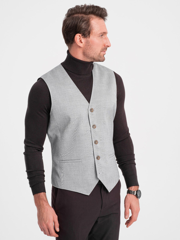 Ombre Clothing Világosszürke férfi jacquard mellény Ombre Ruházat