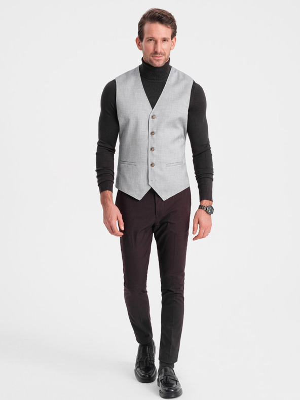 Ombre Clothing Világosszürke férfi jacquard mellény Ombre Ruházat