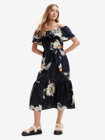 Desigual Desigual Georgeo fekete női virágos midi ruha Desigual Georgeo