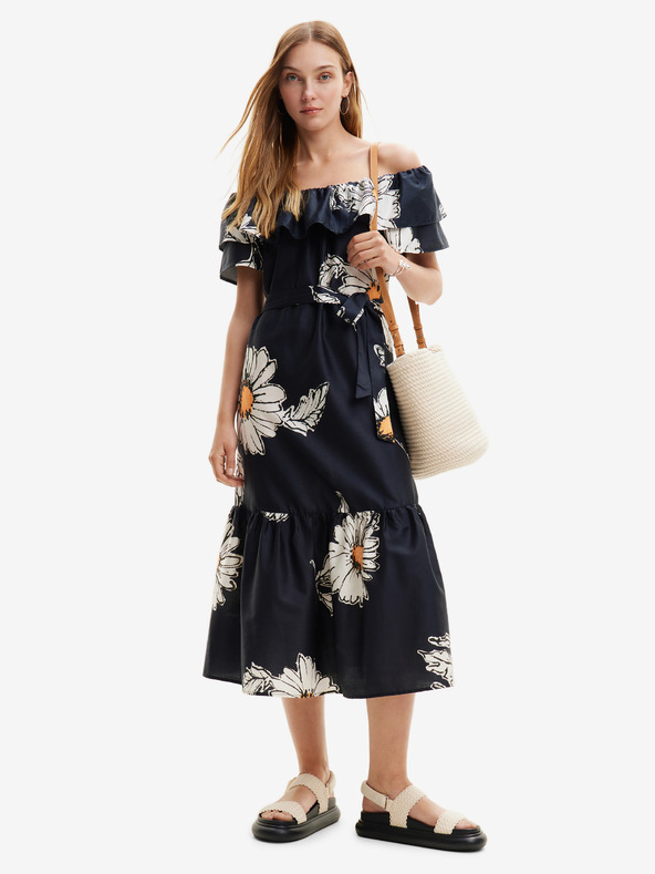 Desigual Desigual Georgeo fekete női virágos midi ruha Desigual Georgeo