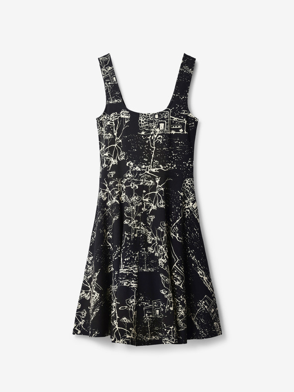 Desigual Krémszínű és fekete női mintás ruha Desigual Tually Tually