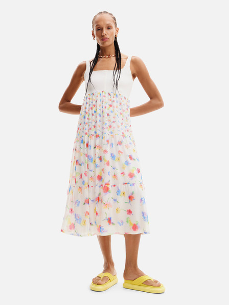 Desigual Fehér női virágos női midi ruha Desigual Vancouver