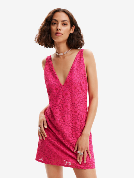 Desigual Desigual csipke Sötét rózsaszín női csipkeruha