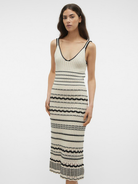 Vero Moda Fekete és krémszínű női csíkos midi ruha Vero Moda Minou Vero Moda Minou