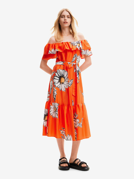 Desigual Narancssárga női virágos midiruha Desigual Georgeo