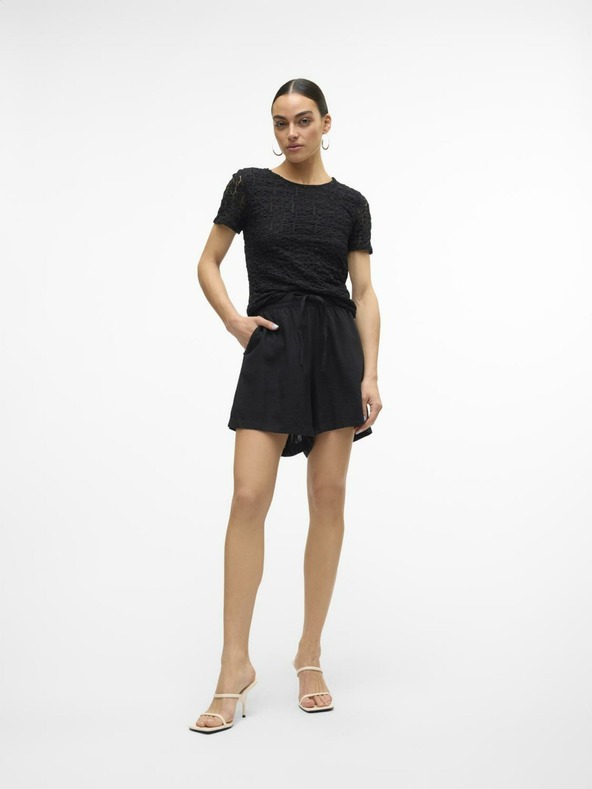 Vero Moda Fekete női lenvászon rövidnadrág Vero Moda Linn