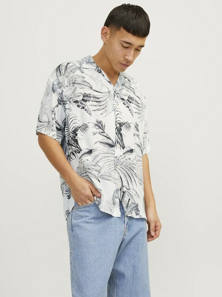 Jack & Jones Fehér és szürke férfi mintás rövid ujjú ing Jack & Jones Guru fehér és szürke férfi rövid ujjú ing