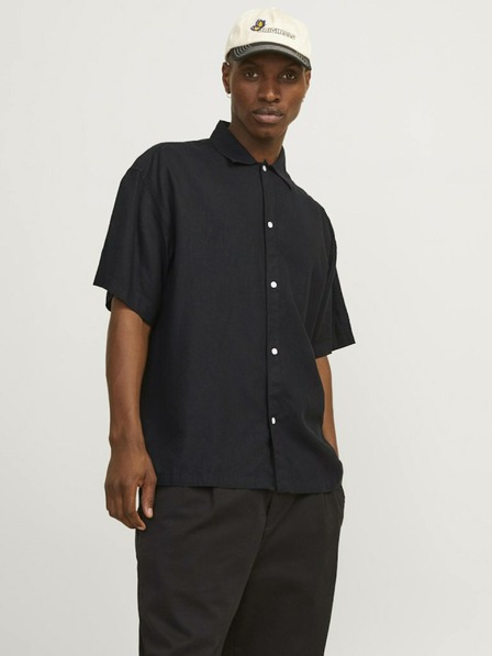 Jack & Jones Fekete férfi rövid ujjú lenvászon ing Jack & Jones Faro