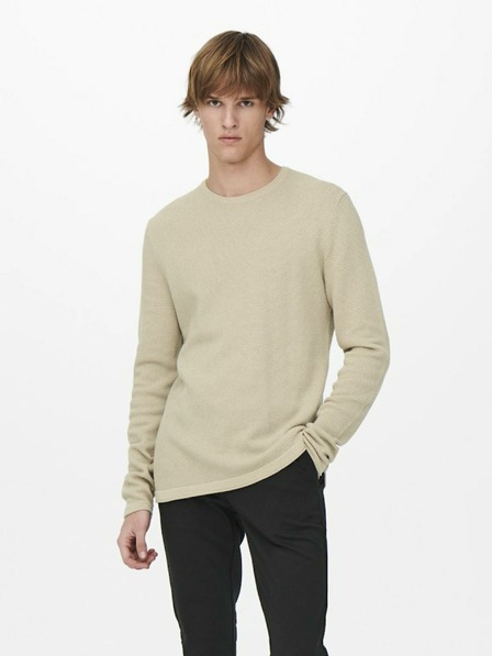 ONLY & SONS Bézs színű férfi alappulóver ONLY & SONS Panter