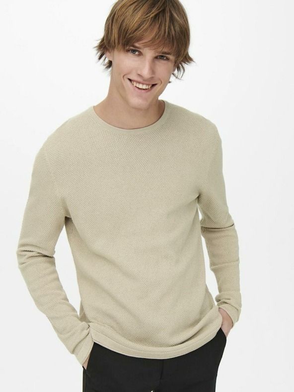 ONLY & SONS Bézs színű férfi alappulóver ONLY & SONS Panter