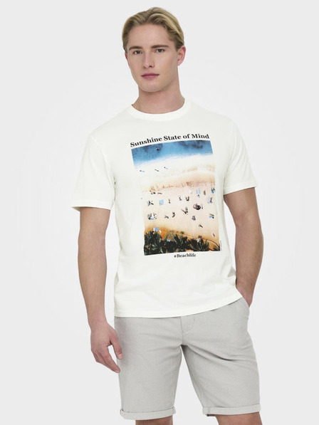 ONLY & SONS Krémszínű férfi ONLY & SONS Kolton póló
