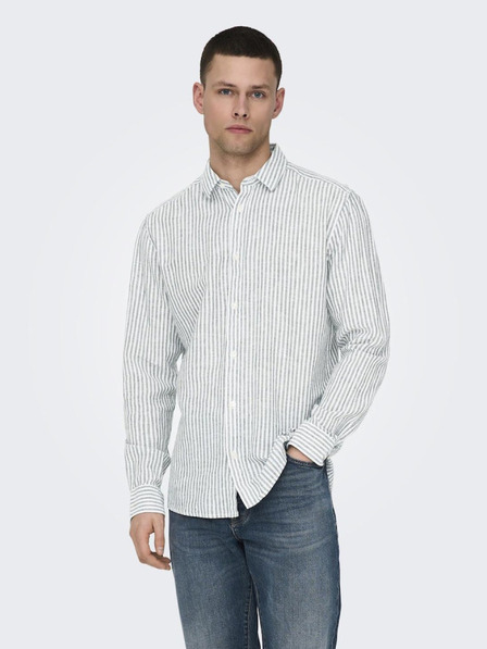 ONLY & SONS Fehér és zöld férfi csíkos vászon póló ONLY & SONS Caiden Caiden fehér és zöld férfi póló